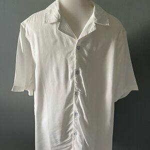 Free Planet White Casual Button Down Shirt Relaxed Fit